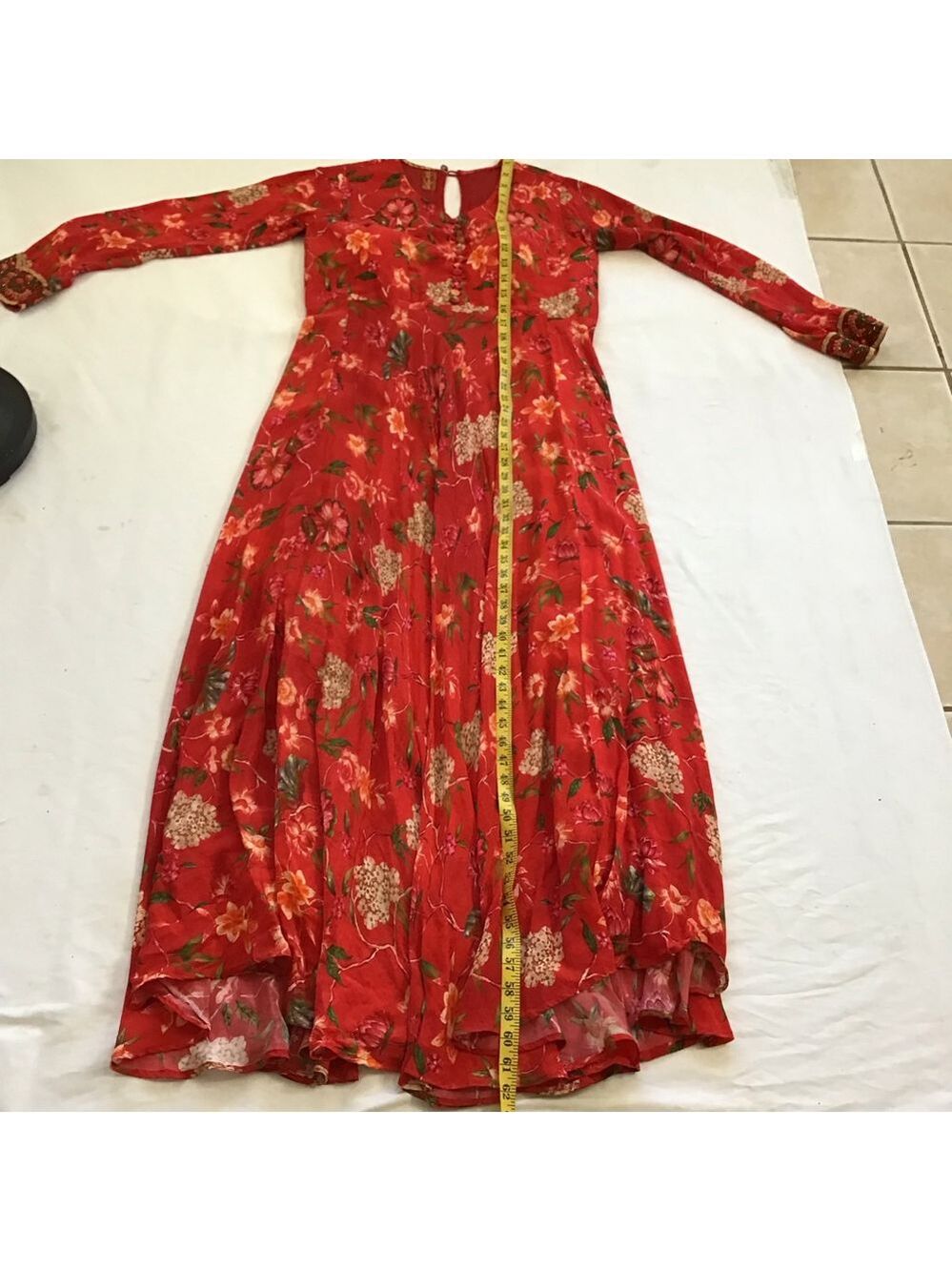 Susan by Sangeeta Women Elegant Flowing Red Floral Maxi Dress M - Picture 13 of 15